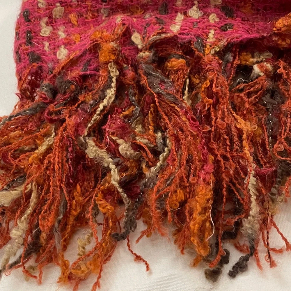 Open weave pink red large scarf wrap boho lagenlook elegant 24”x 76”